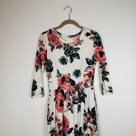 Jessakae Classic Rose Maxi Dress Modest Pockets Ivory Pink Floral Size Small - Picture 4 of 10